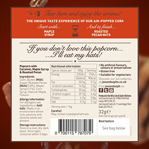 Joe & Seph's Maple Syrup & Roasted Pecan Gourmet Popcorn (80g) - Gluten Free, Vegetarian, Air-Popped Sweet Snack 6
