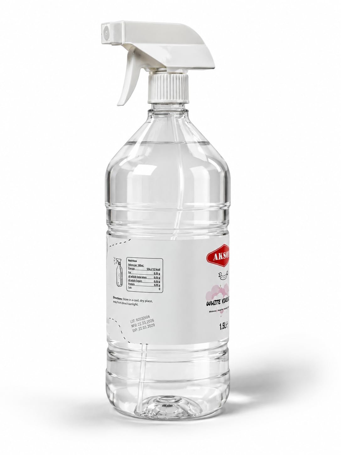 AKSOY Distilled White Spirit Vinegar Spray - Powerful Multi-Purpose Cleaner | 1.5L 3