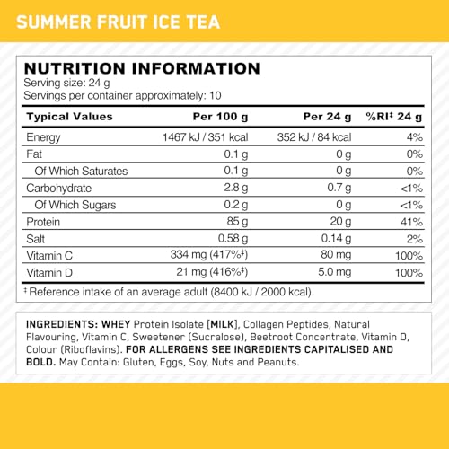 Optimum Nutrition Clear Whey + Collagen Summer Fruit Ice Tea Flavour 240g 21