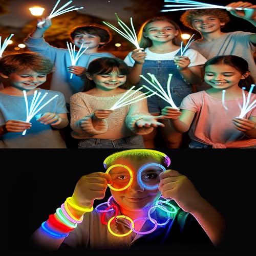 SHATCHI 200Pcs Glow Sticks with Connectors 8" Neon Party Kit for Bracelets, Necklaces, Rings – Halloween, Rave, Birthday, Camping 18