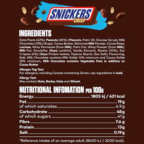 Snickers Crisp Fruit & Nut Milk Chocolate Snack Bars Multipack 4 x 32g 5