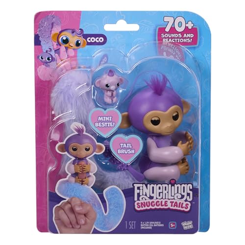 Fingerlings Snuggle Tails - Interactive Purple Monkey (Coco) with Soft Fluffy Tail, Ages 5+ 6