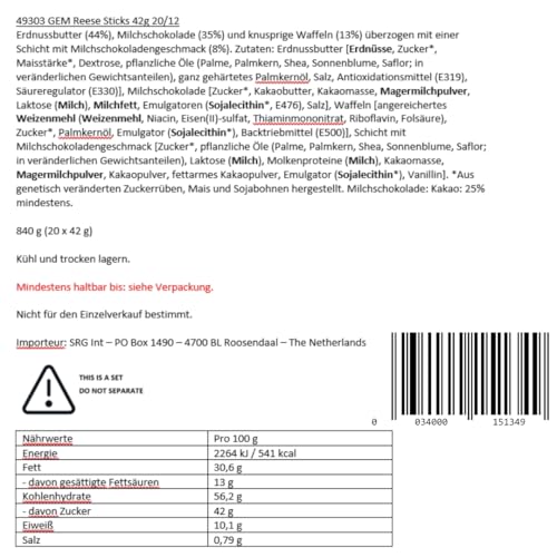 Reese's - Erdnussbutter-Sticks, 20er-Packung (je 42 g) - Mit Schokolade überzogene Waffel-Snacks 7