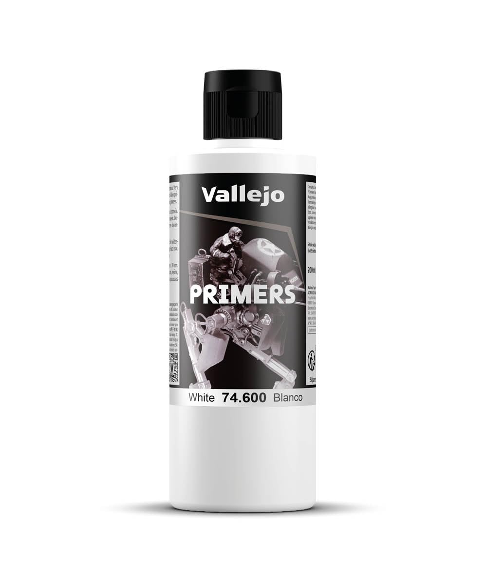 Vallejo Surface Primer - Fast-Drying Acrylic Primer for Airbrush | Matte White | 200 ml