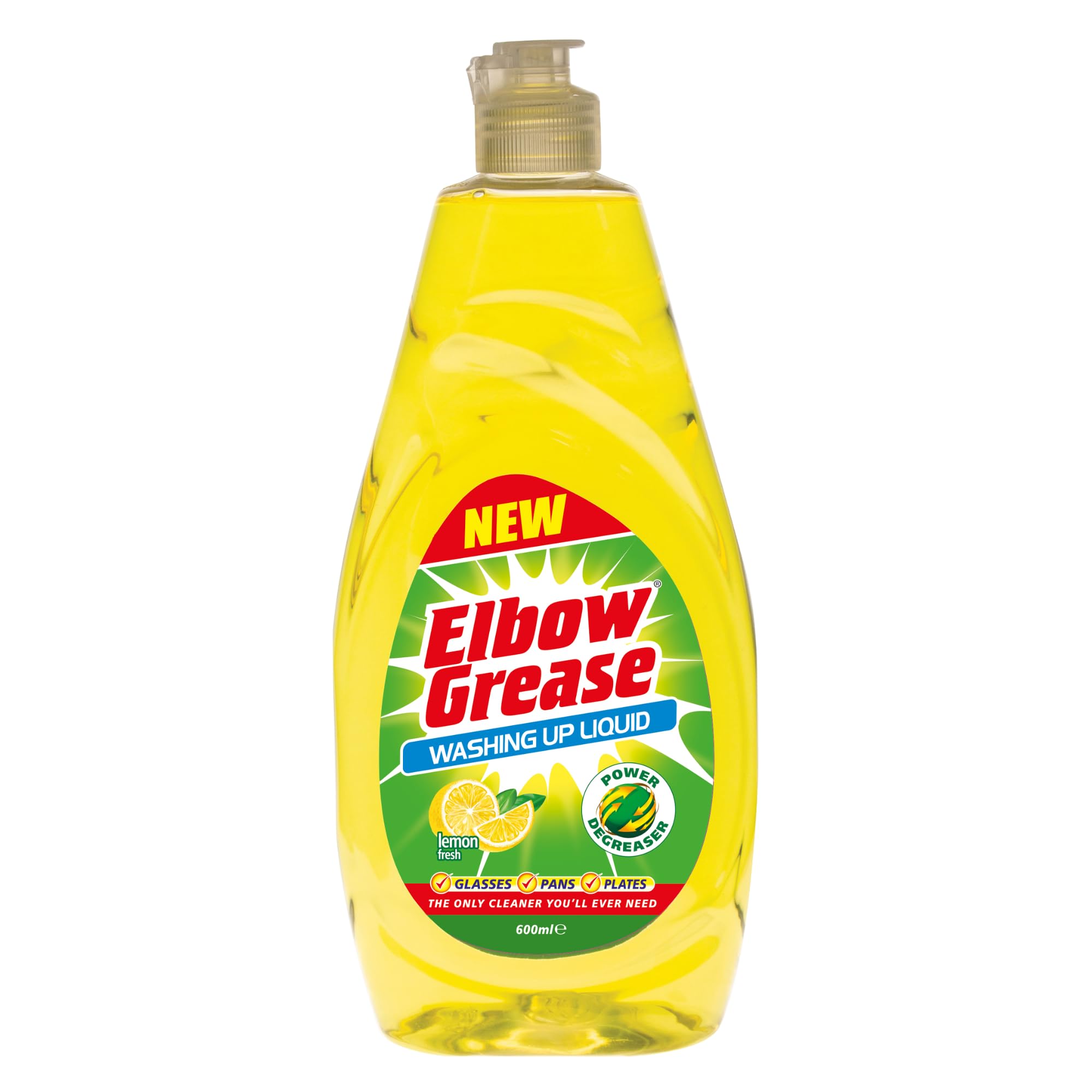 Elbow Grease Washing Up Liquid | Power Degreaser - Soap for Hand Washing Dishes, Pots, Pans & Glasses (Lemon, 600ml)