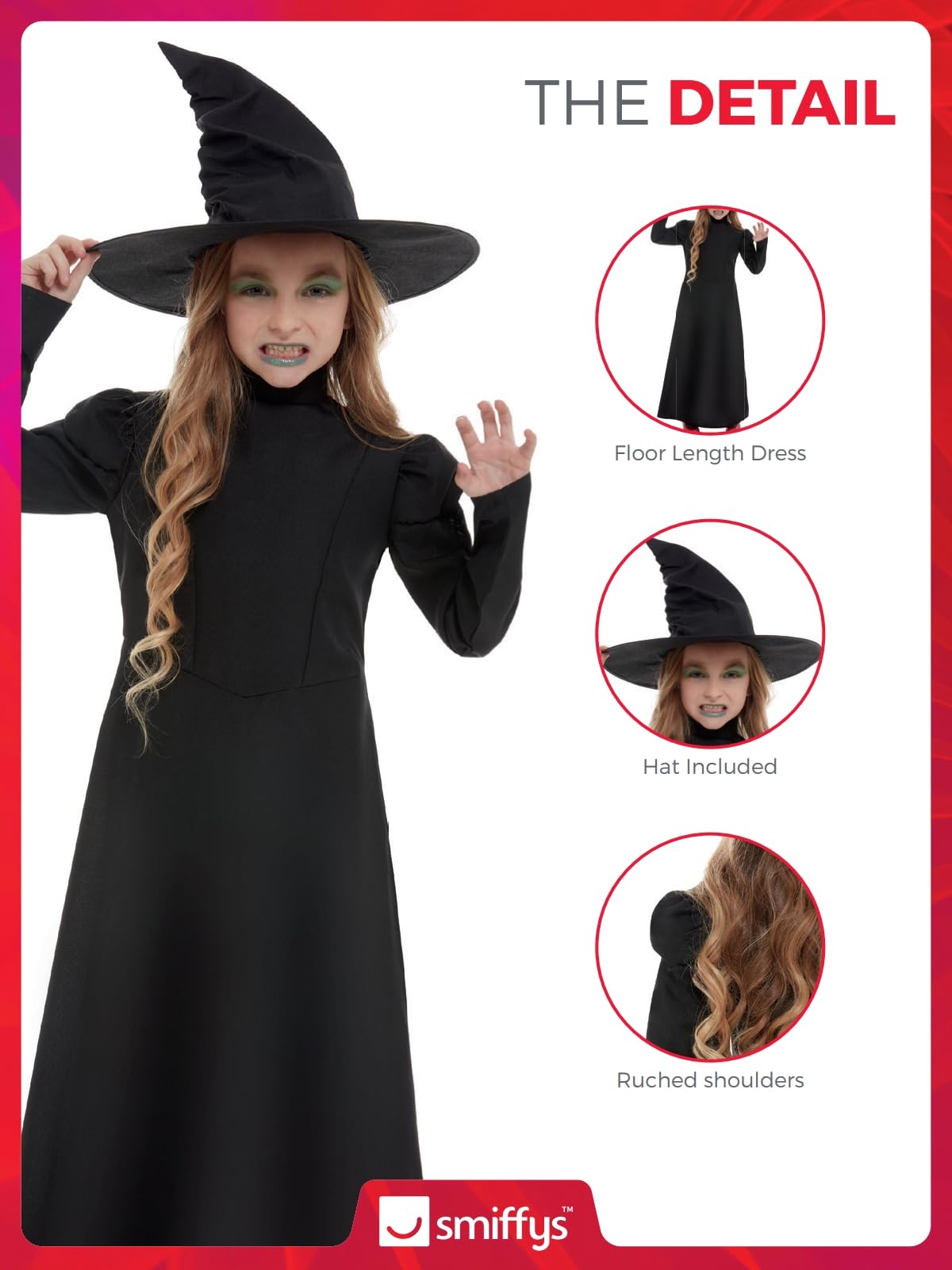 Smiffys Wicked Witch Costume - Girl's Black Dress & Hat 4