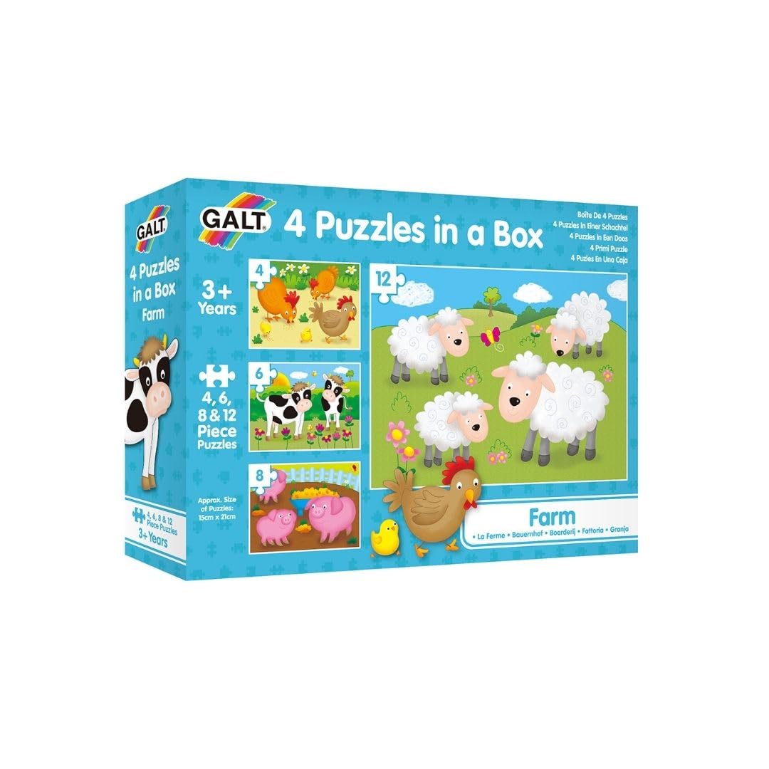 Galt 4 Puzzles in a Box - Farm Animals Educational Puzzle Set for Ages 3+