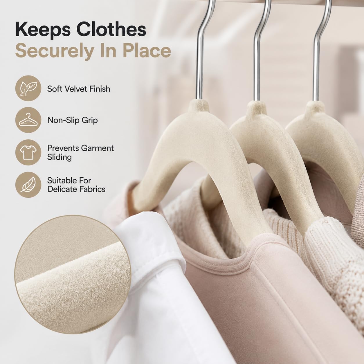 1ABOVE Premium Velvet Hangers - 20 Pack Non-Slip, Heavy Duty, Space Saving | Ivory 2