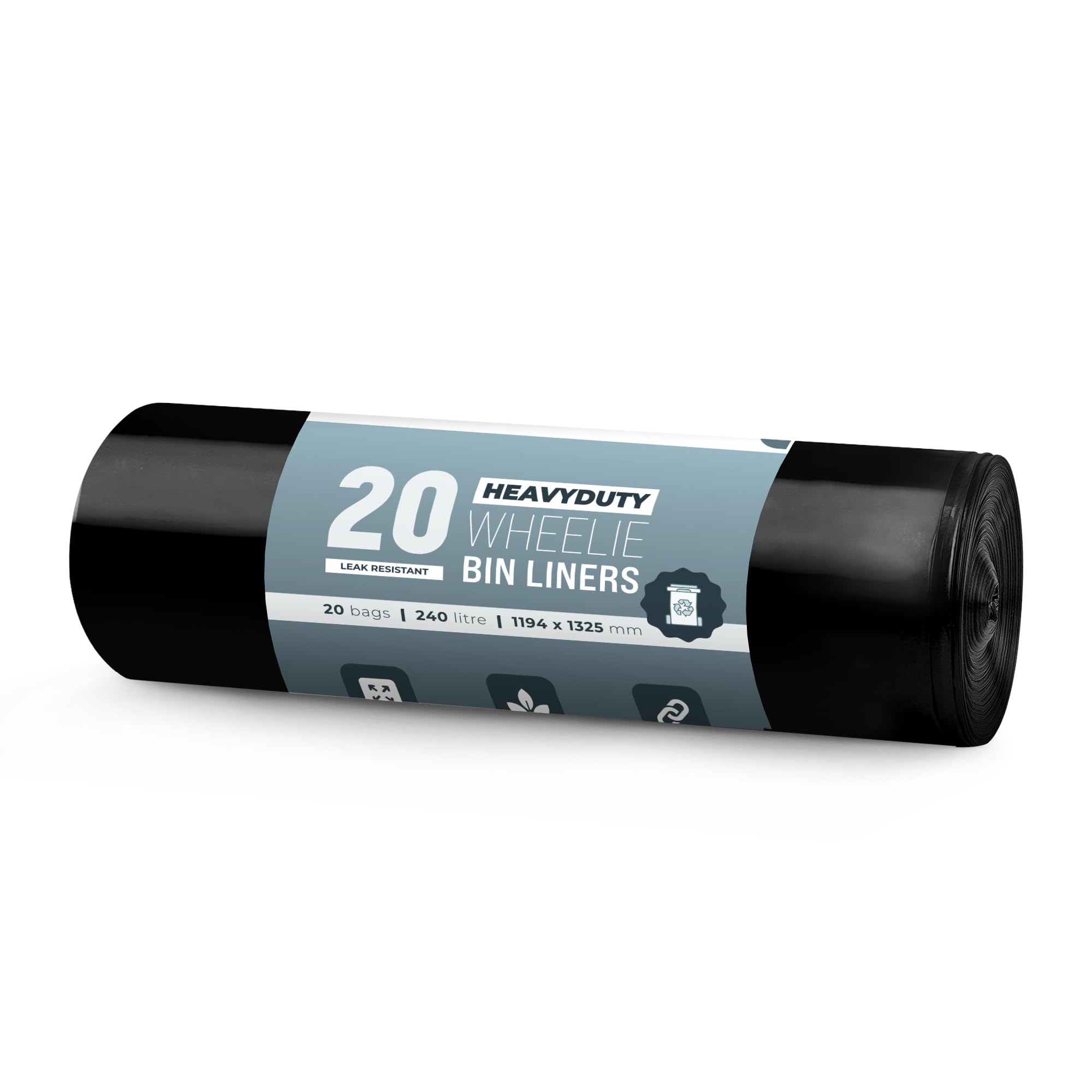 EcoBag 20 Pack Eco-Friendly Wheelie Bin Liners - 240L Heavy Duty Leak-Resistant Recycled Bin Bags