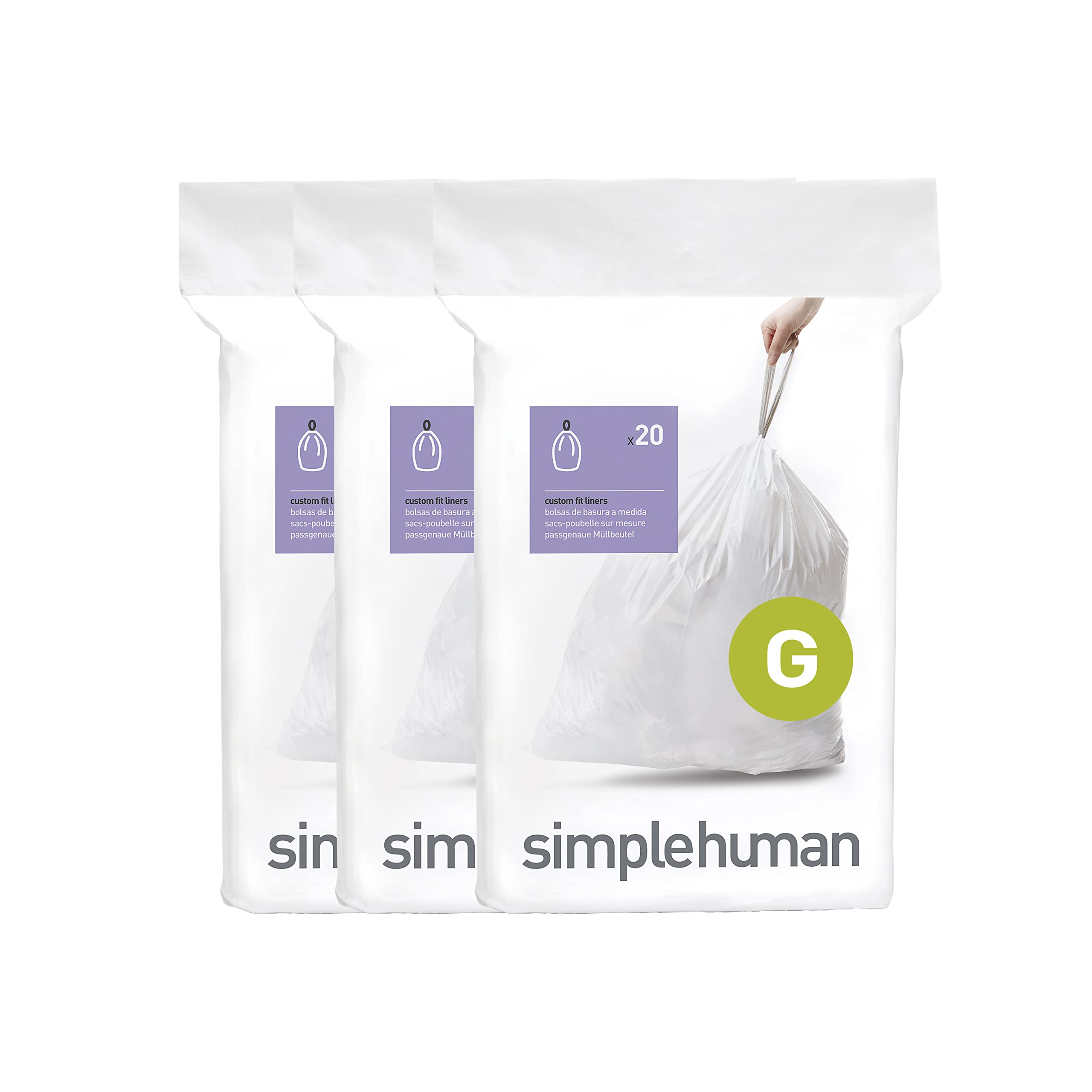 simplehuman Code G Custom Fit Drawstring Rubbish Bags - 30 Liter / 8 Gallon | 60 Count