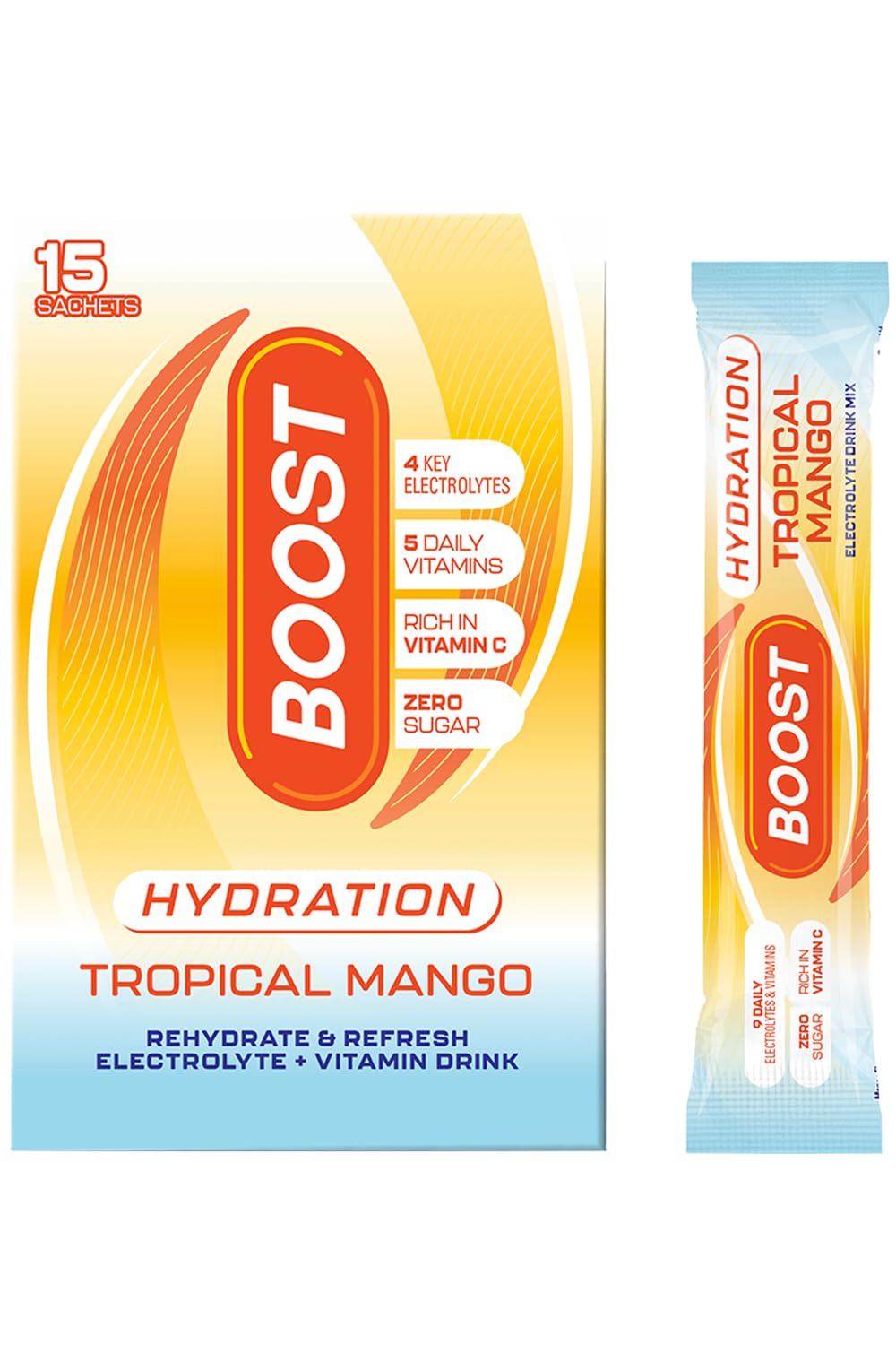 Boost Hydration Electrolytes Powder - Tropical Mango Flavour | 15x Single Serve Sachets