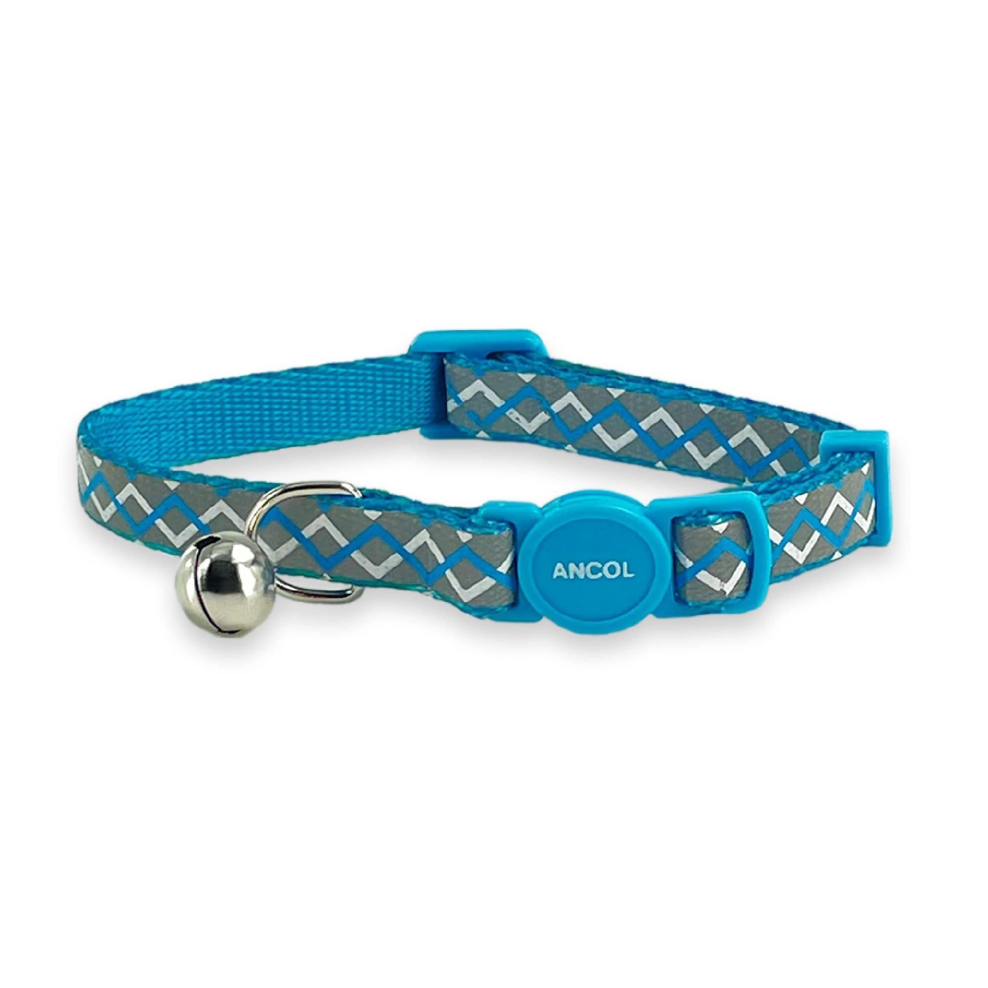 Ancol Reflective Adjustable Cat Collar - Blue/White Zig-Zag | 20-30cm