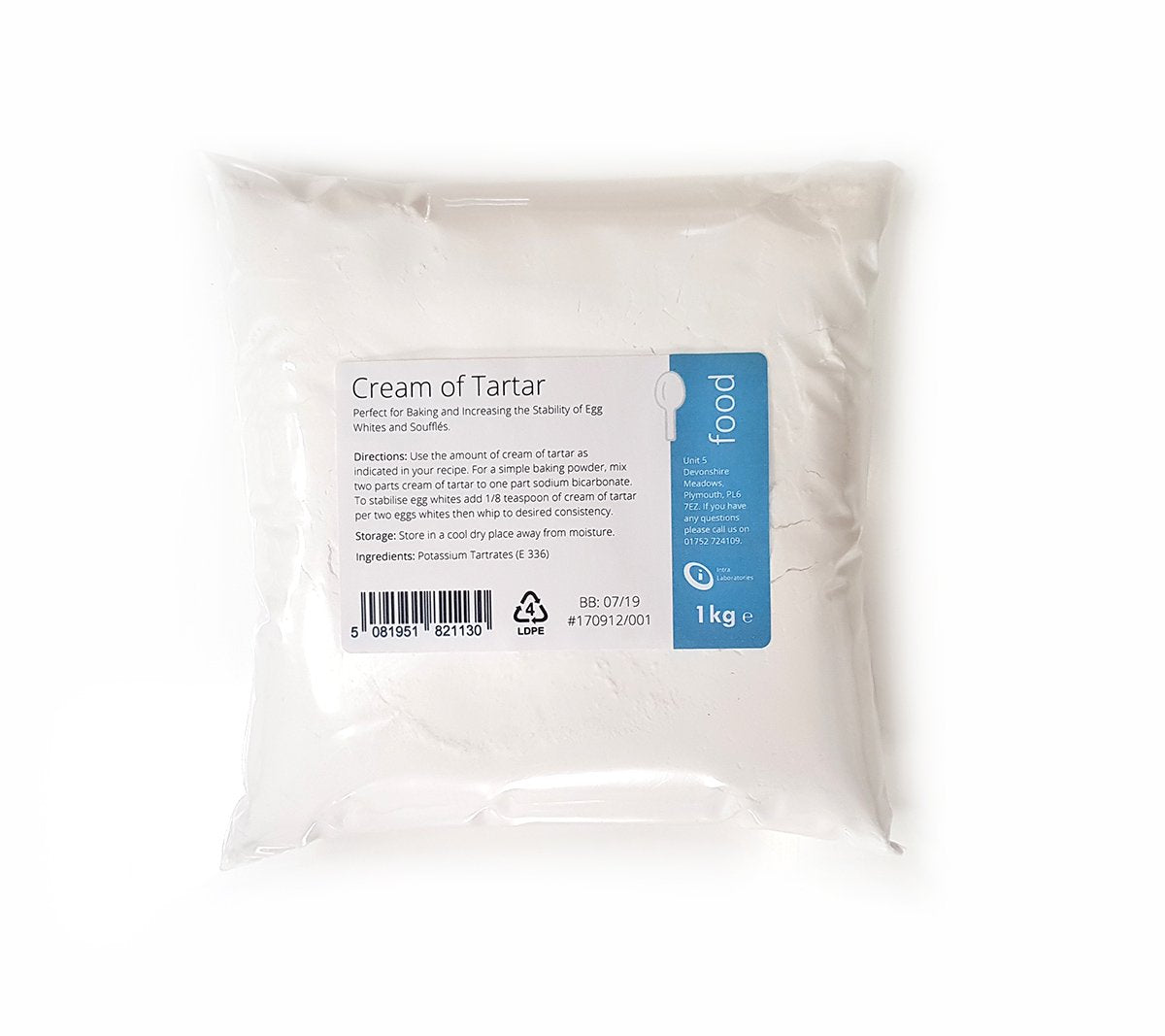 Intralabs Cream of Tartar - Food Grade Powder for Baking & Homemade Playdough, 1kg