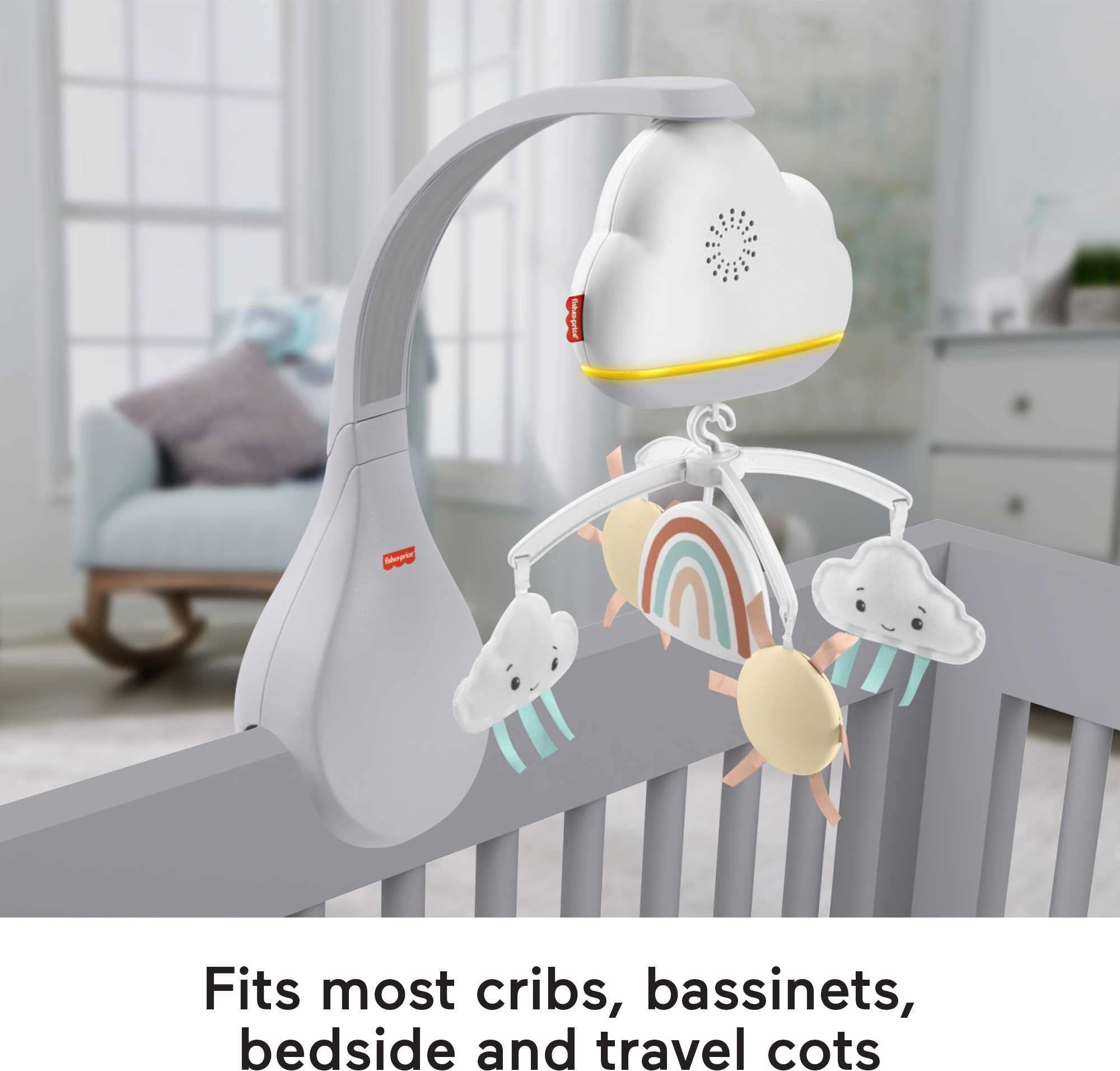 Fisher-Price Rainbow Showers Bassinet to Bedside Mobile - Soother with Nightlight & Cry Sensor 9