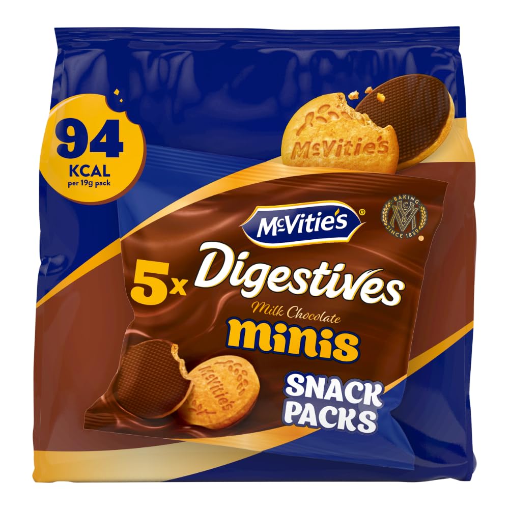 McVitie's Digestives 5 Milk Chocolate Minis Snack Packs, 95 g (Pack of 1)