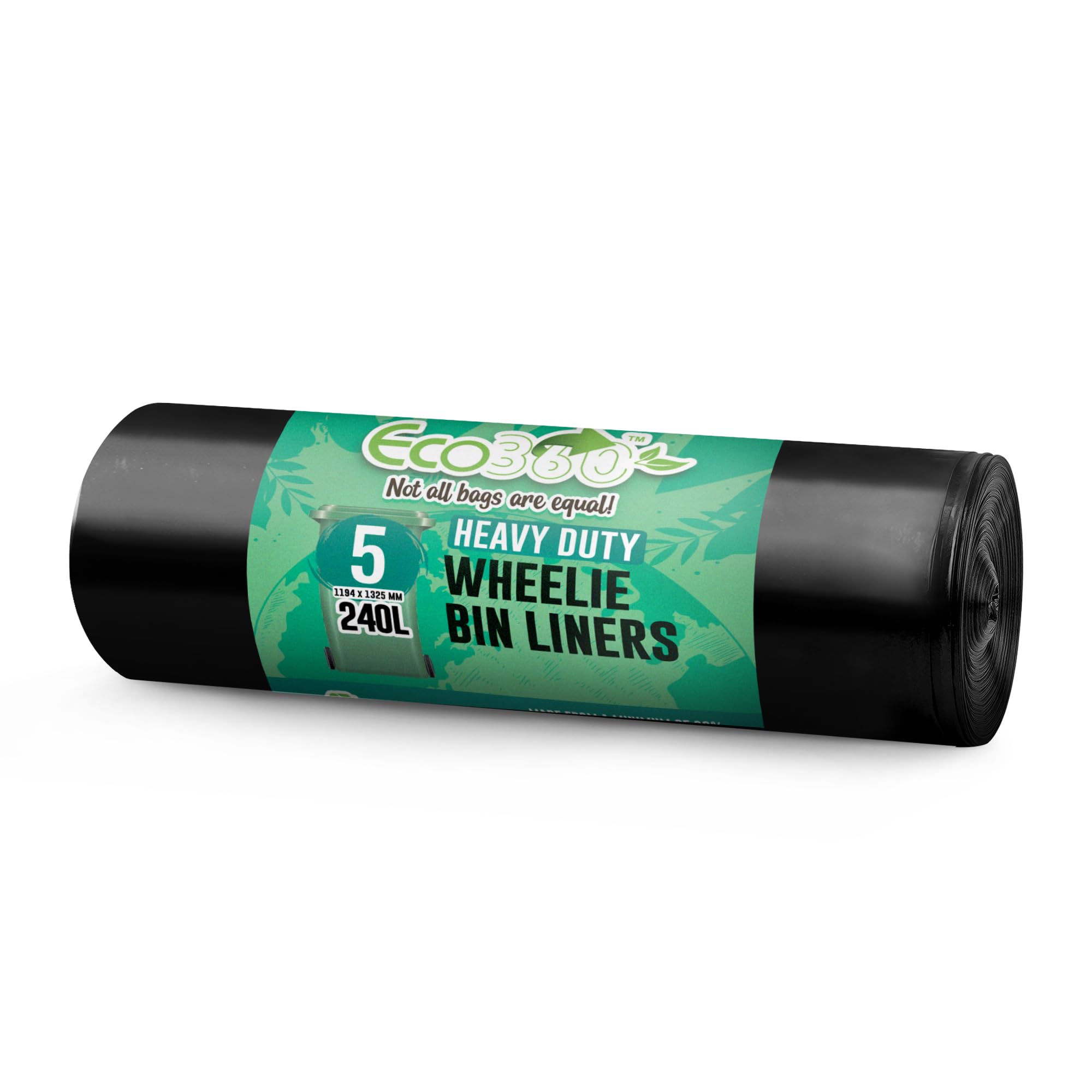 EcoBag 5 Pack Eco-Friendly Heavy-Duty Wheelie Bin Liners - 240L - 18 Microns - Recycled Plastic