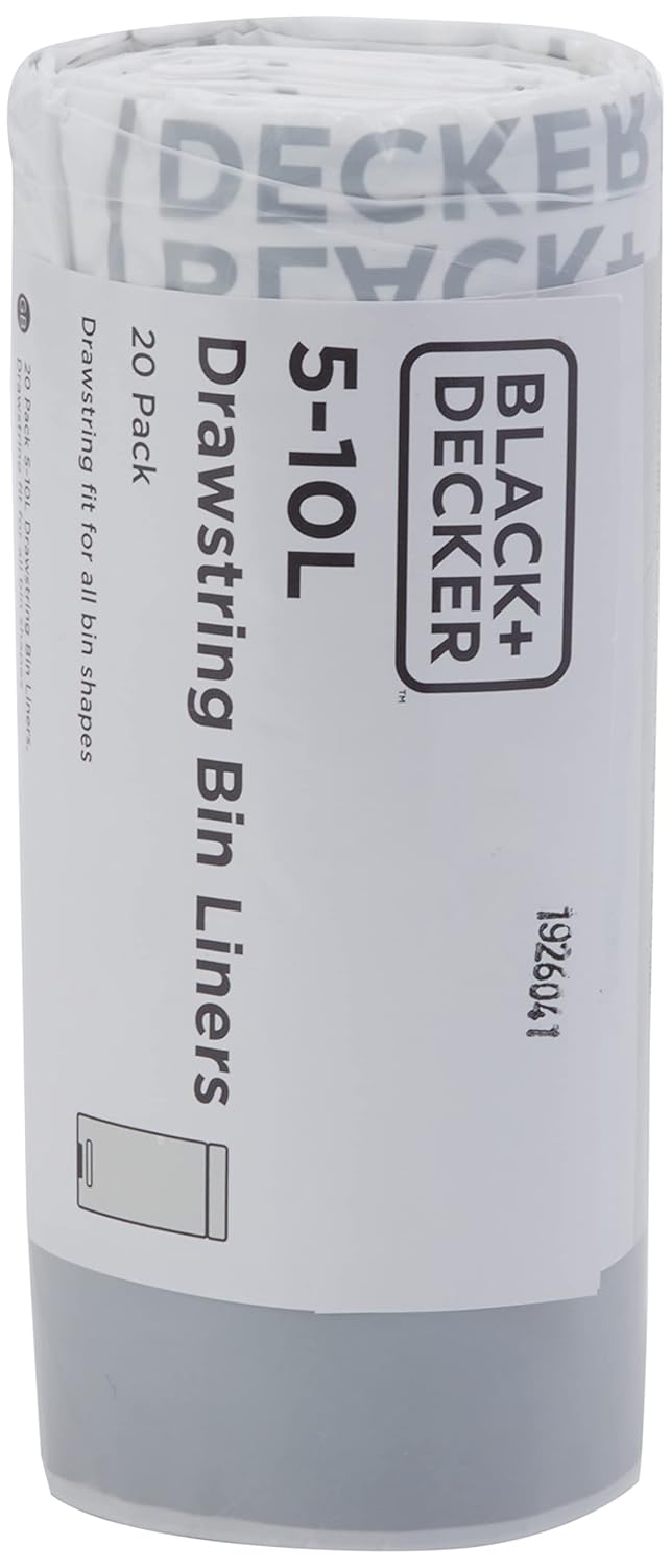 BLACK+DECKER Drawstring Bin Liners 40L, 20 Pack, White