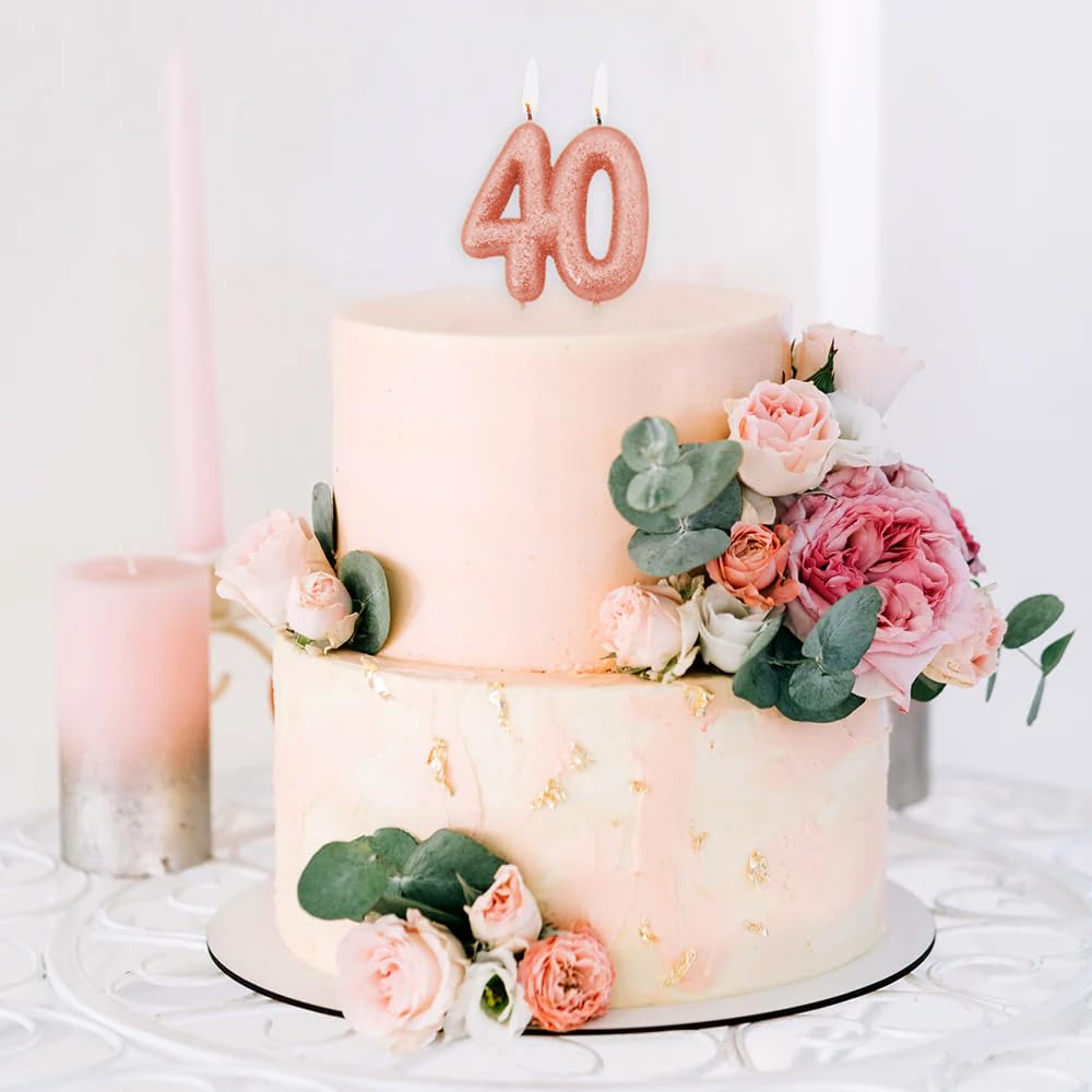 Anniversary House Rose Gold Glitter Number 40 Birthday Candle 4
