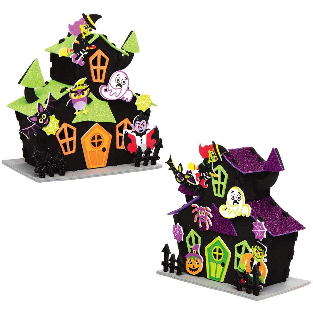 Baker Ross AX257 Halloween Haunted House Craft Kit - Pack of 2, Wooden DIY Spooky House Decoration for Kids