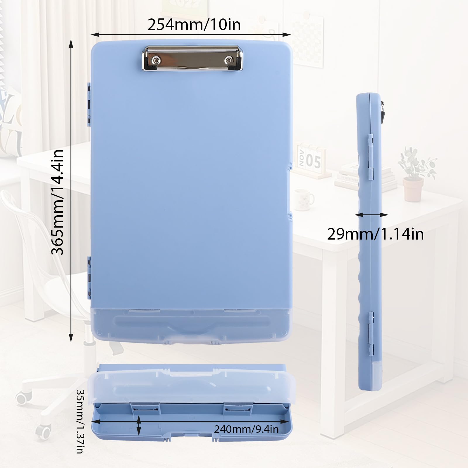 ASelected Plastic Clipboard with Storage for A4 Documents | Pen Holder | Blue 2