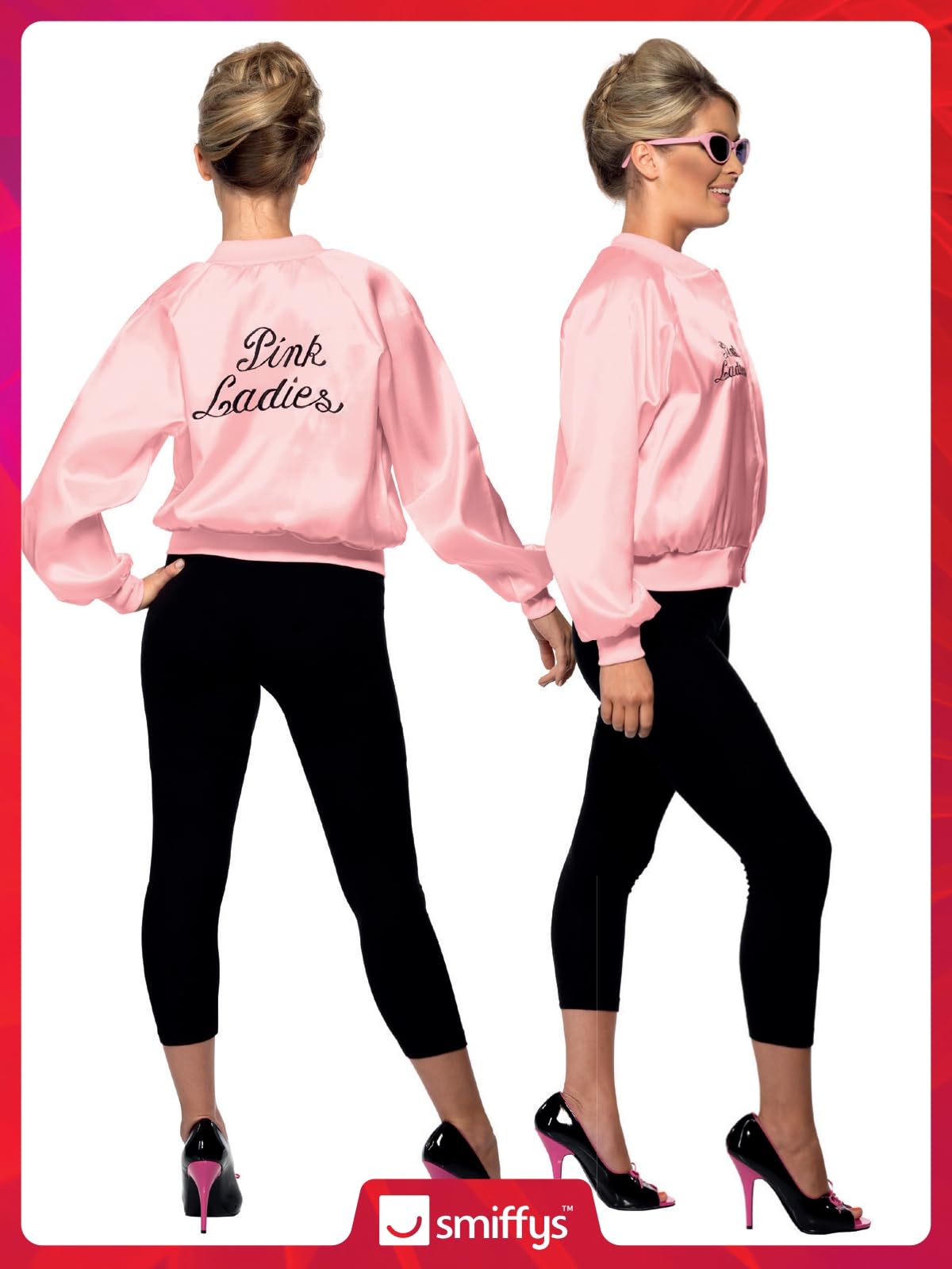 Smiffys Grease Pink Ladies Jacket for Women - Officially Licensed Pink Jacket with Embroidered Logo