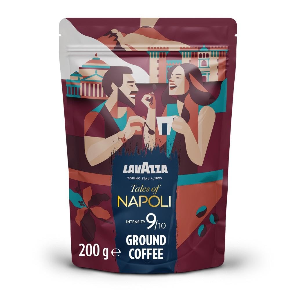 Lavazza Tales of Napoli Coffee Ground - Intensity 9/10, Aromatic Notes of Caramel and Toasted Cereals, 200 g