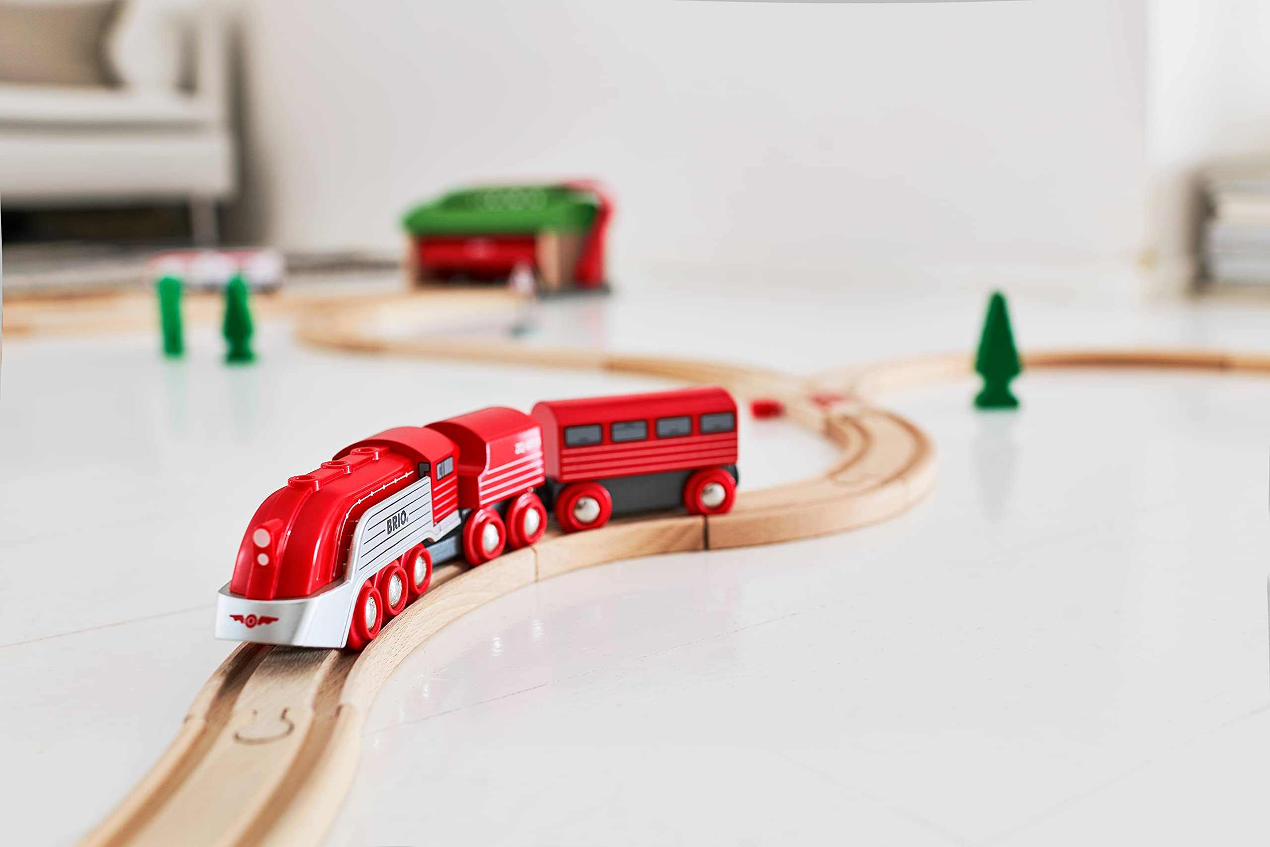 BRIO Streamline Train Set with Tender and Carriage | Retro-Futuristic Design | Ages 3+ | Wood