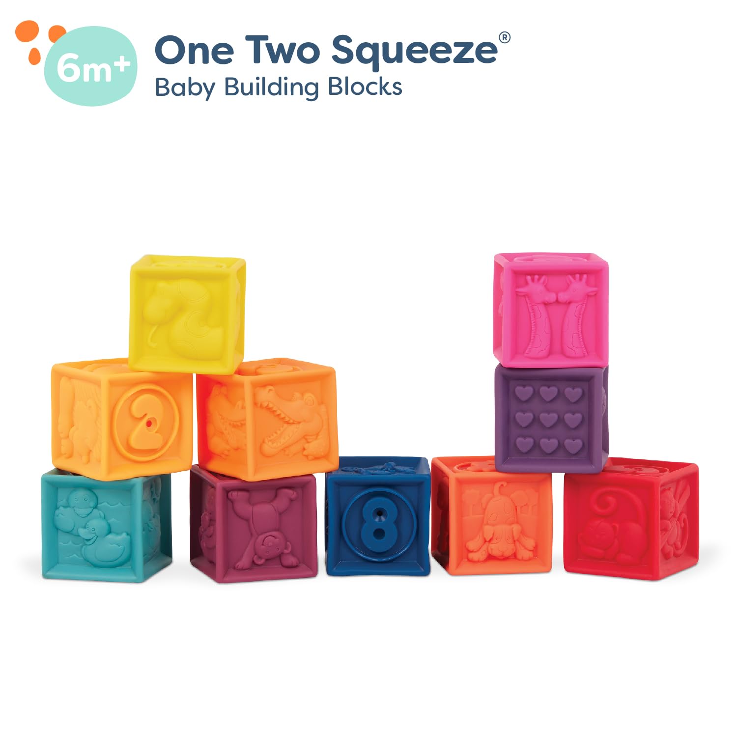 B. Toys One Two Squeeze Baby Blocks - 10 Soft Educational Stacking Blocks for Toddlers 6 Months+ 11