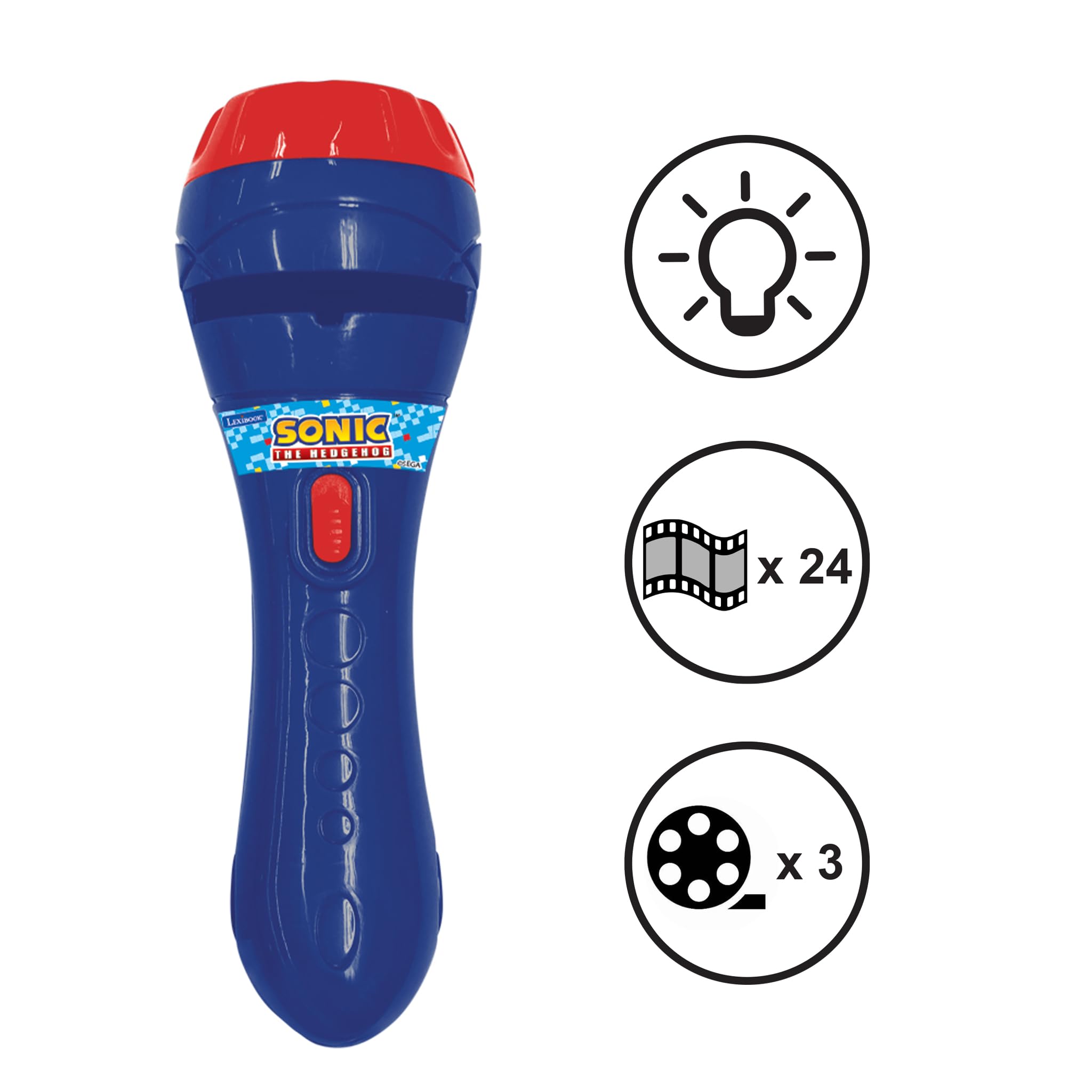 Lexibook SEGA Sonic The Hedgehog Story Projector & Torch Light - 24 Images, 3 Discs, Ages 3+