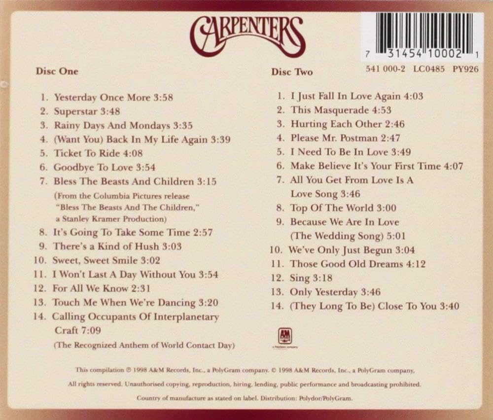 Carpenters - Yesterday Once More: Greatest Hits 1969-1983 [2 CD Box set] 2