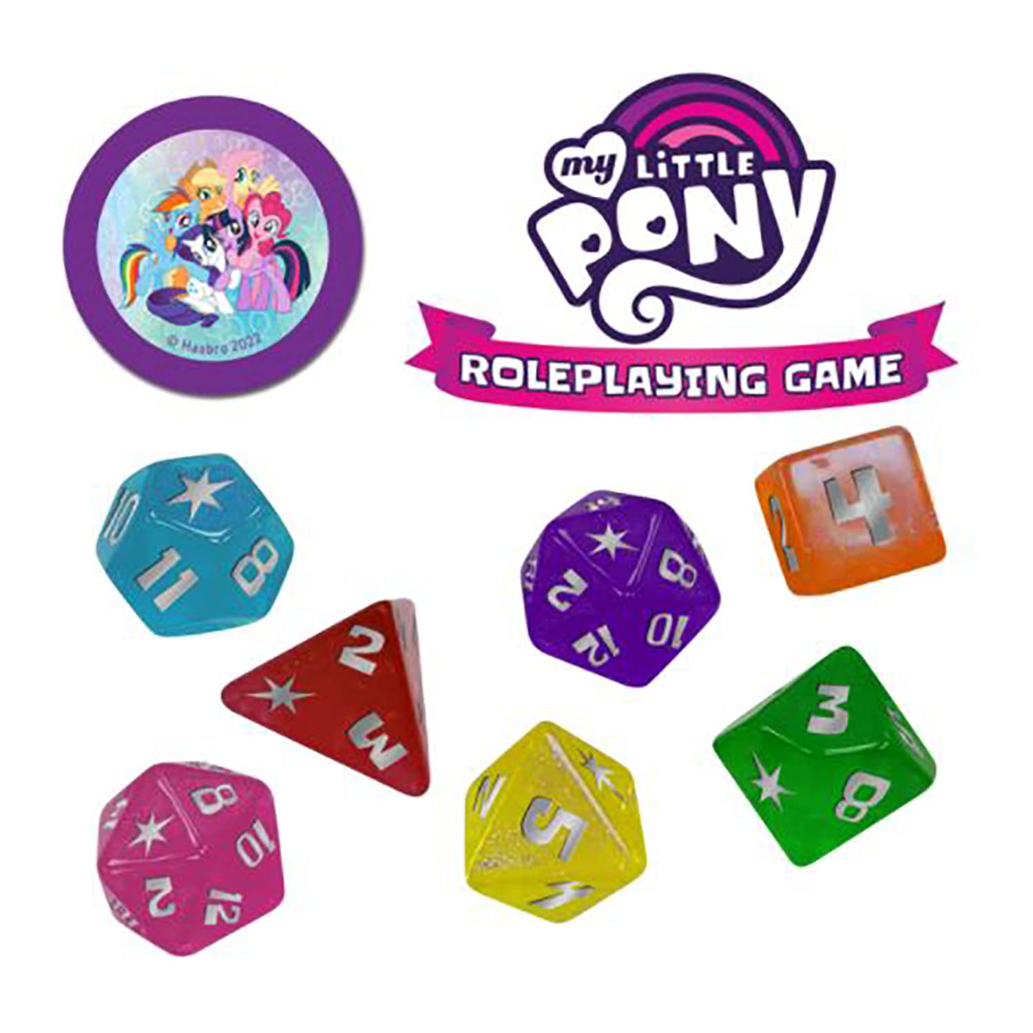 Renegade Game Studios My Little Pony Roleplaying Game Dice Set - 8-Piece RPG Accessory with Themed Dice and Coin 8