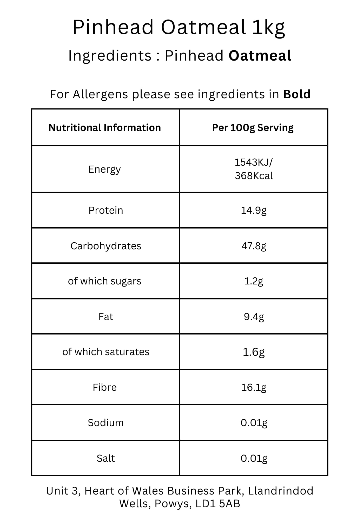 Minton & Donello 1kg Pinhead Oatmeal - Steel-Cut Oats for Porridge, Baking & Cooking