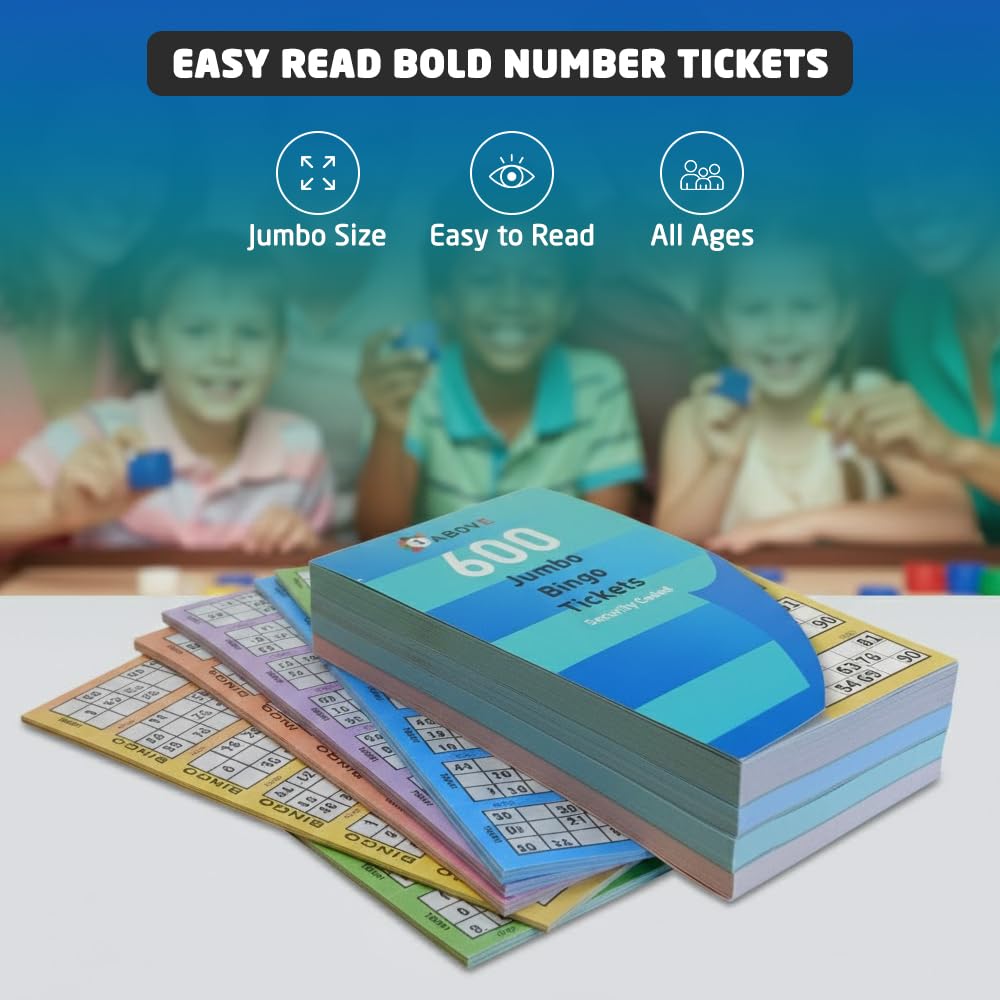 1ABOVE Bingo Books - 2 Pack Jumbo Tickets with Large Bold Numbers | Paper | Unisex Adult 5