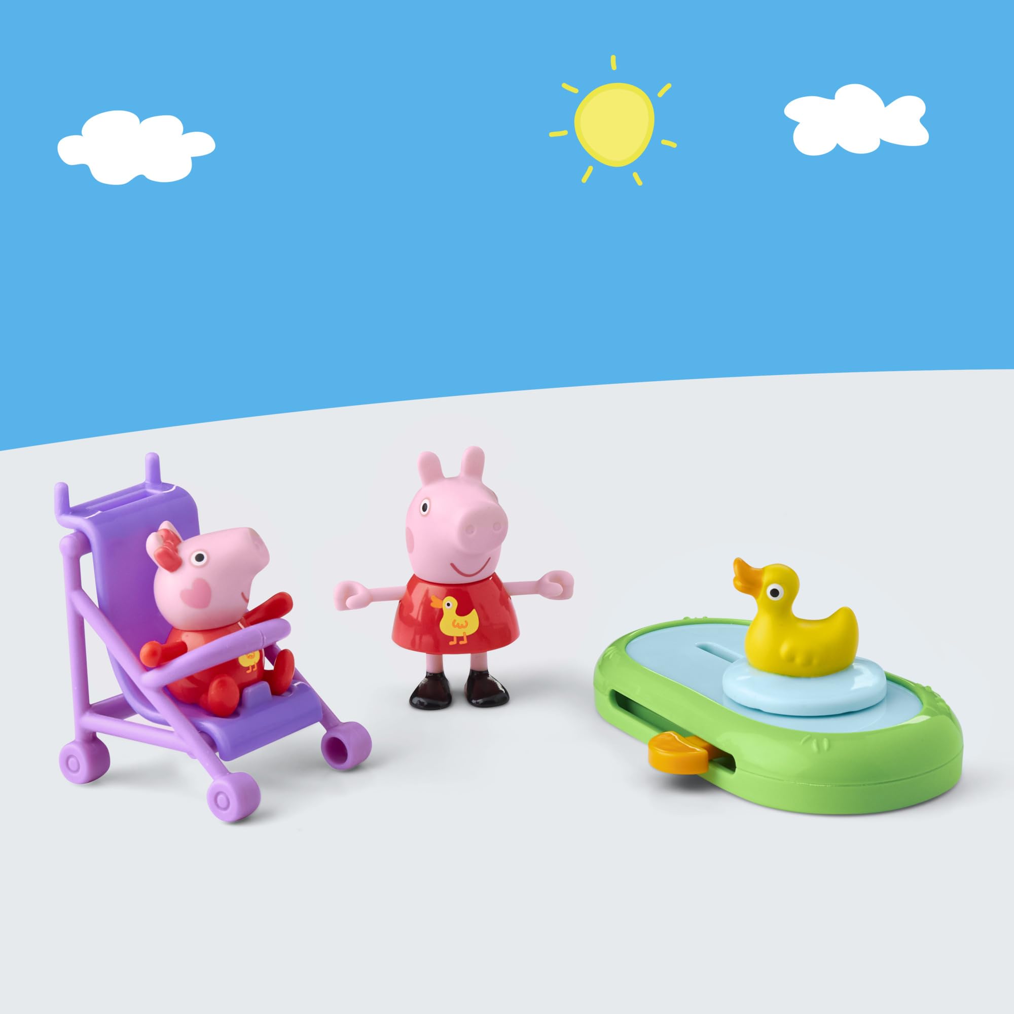Peppa Pig Peppa and Evie's Park Fun Playset - 4-Piece Playset with Figures, Stroller & Duck Pond for Ages 3+