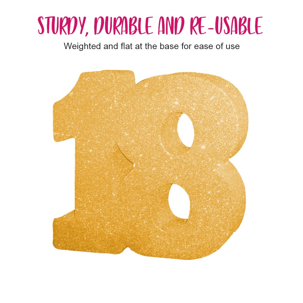 H100 Gold Glitter Number 18 Table Decoration - Sparkling Reusable Centrepiece