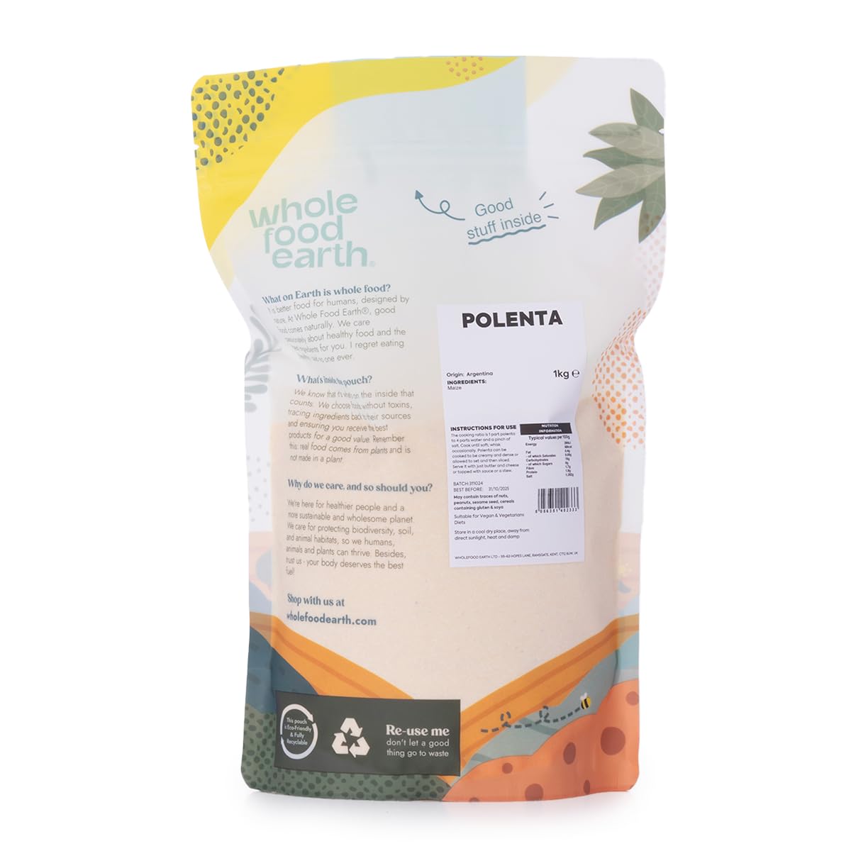 Wholefood Earth Polenta 1 kg - GMO Free Ground Maize Meal