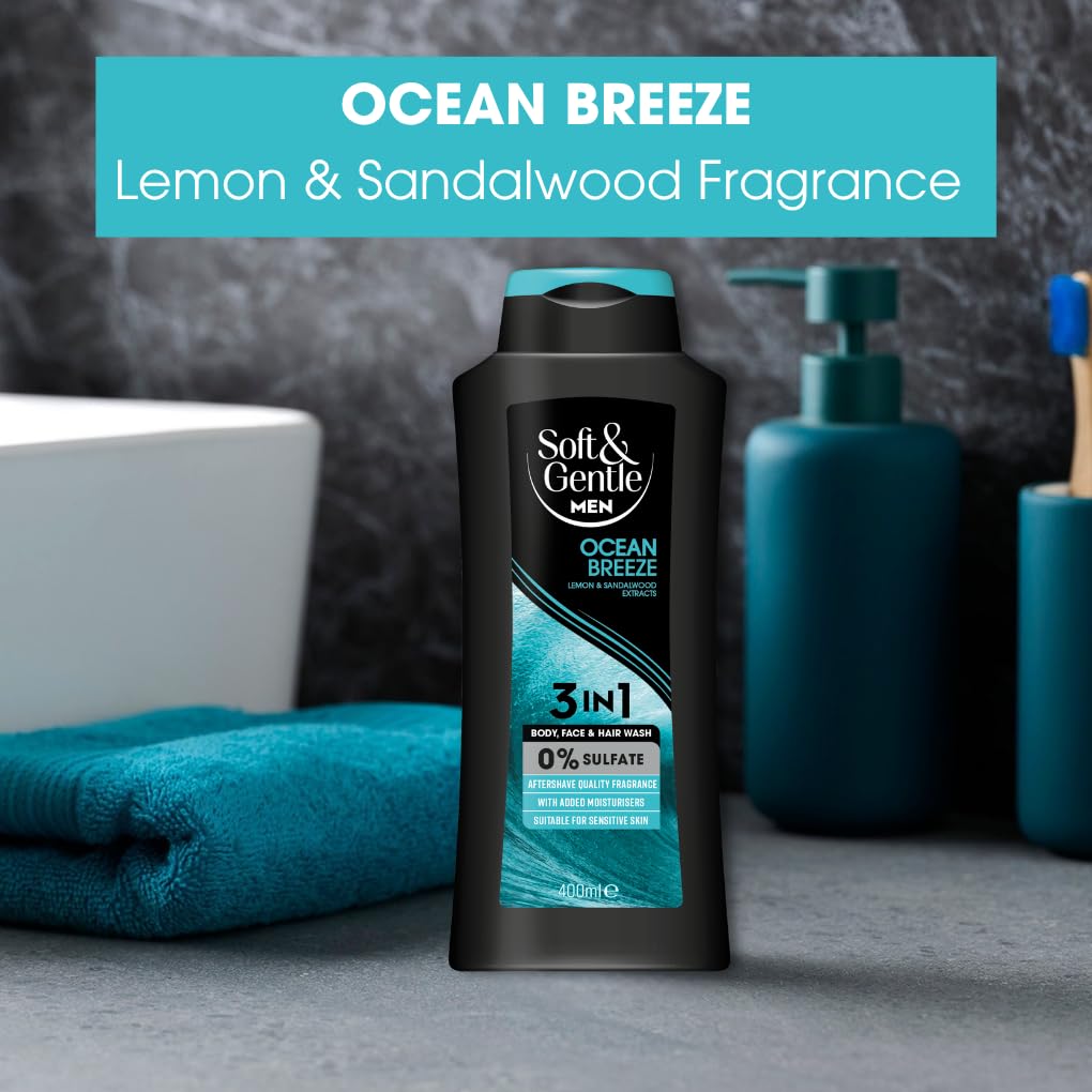 Soft & Gentle Men Ocean Breeze 3 in 1 Shower Gel | 400ml | Sulfate Free | Lemon & Sandalwood 2