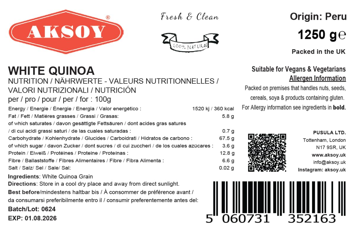 Aksoy White Quinoa 1.25KG - Whole Grain, Ready-to-Cook, Non-GMO, Plant-Based Protein 3