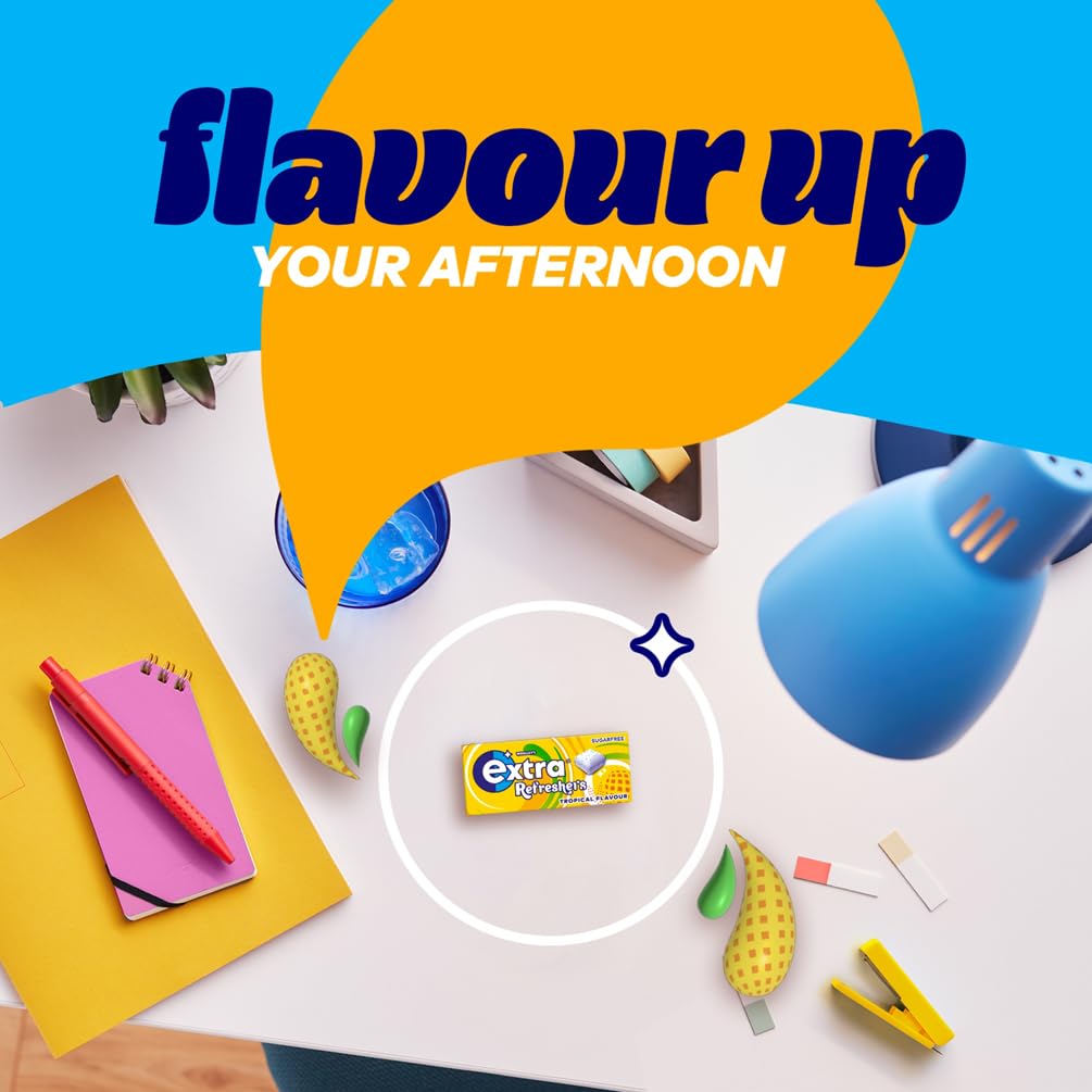 Extra Refreshers Tropical Flavour Sugar-Free Chewing Gum - 16 Packs (112 Pieces) with Xylitol 3