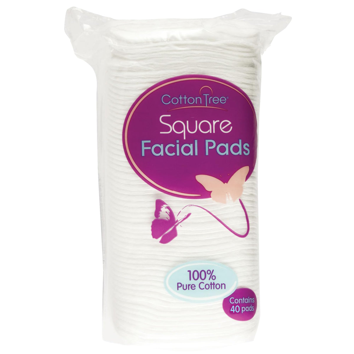 Cotton Tree Cotton Wool Square Facial Pads - 40 Count, White