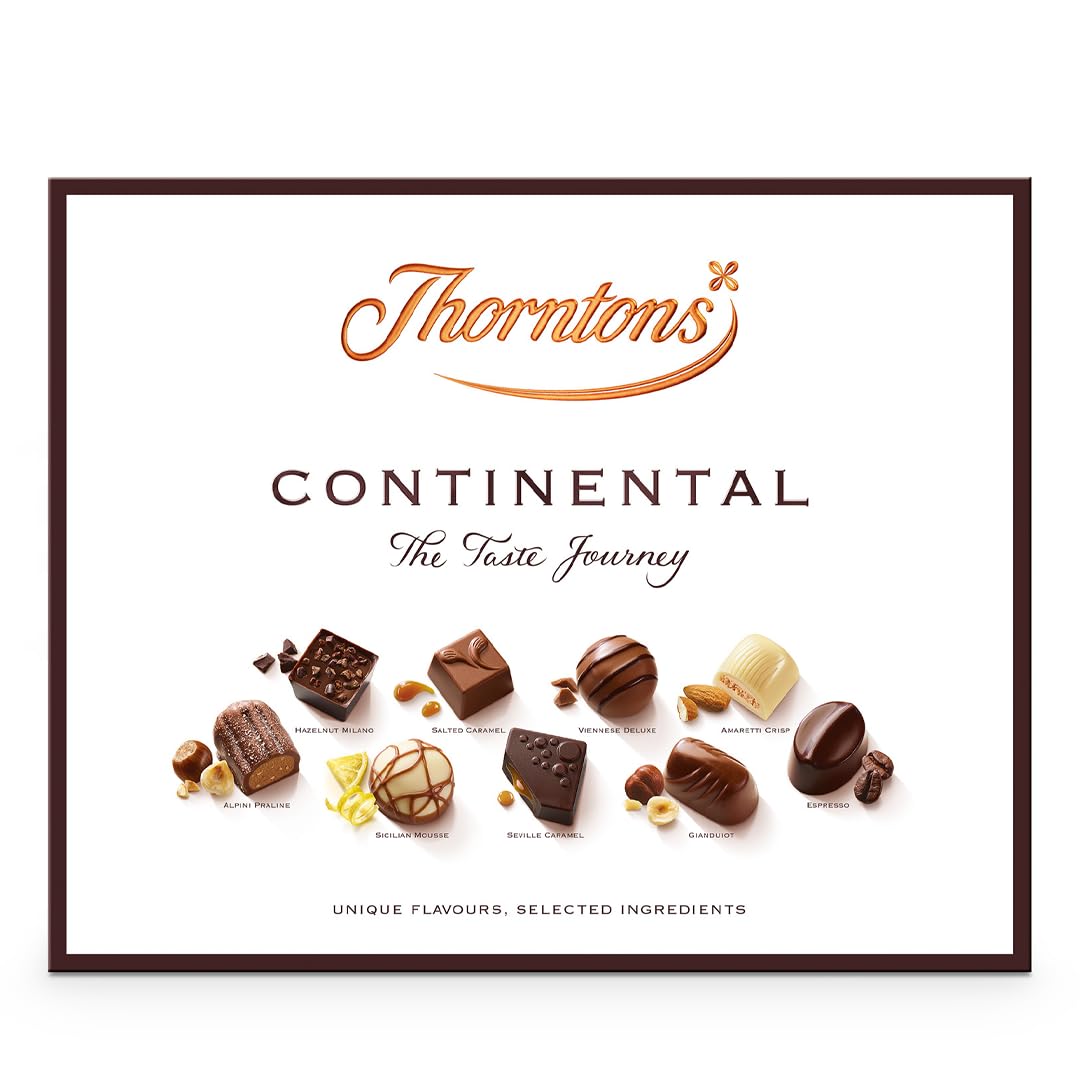 Thorntons Continental Milk, Dark and White Chocolate Assortment Box 454g