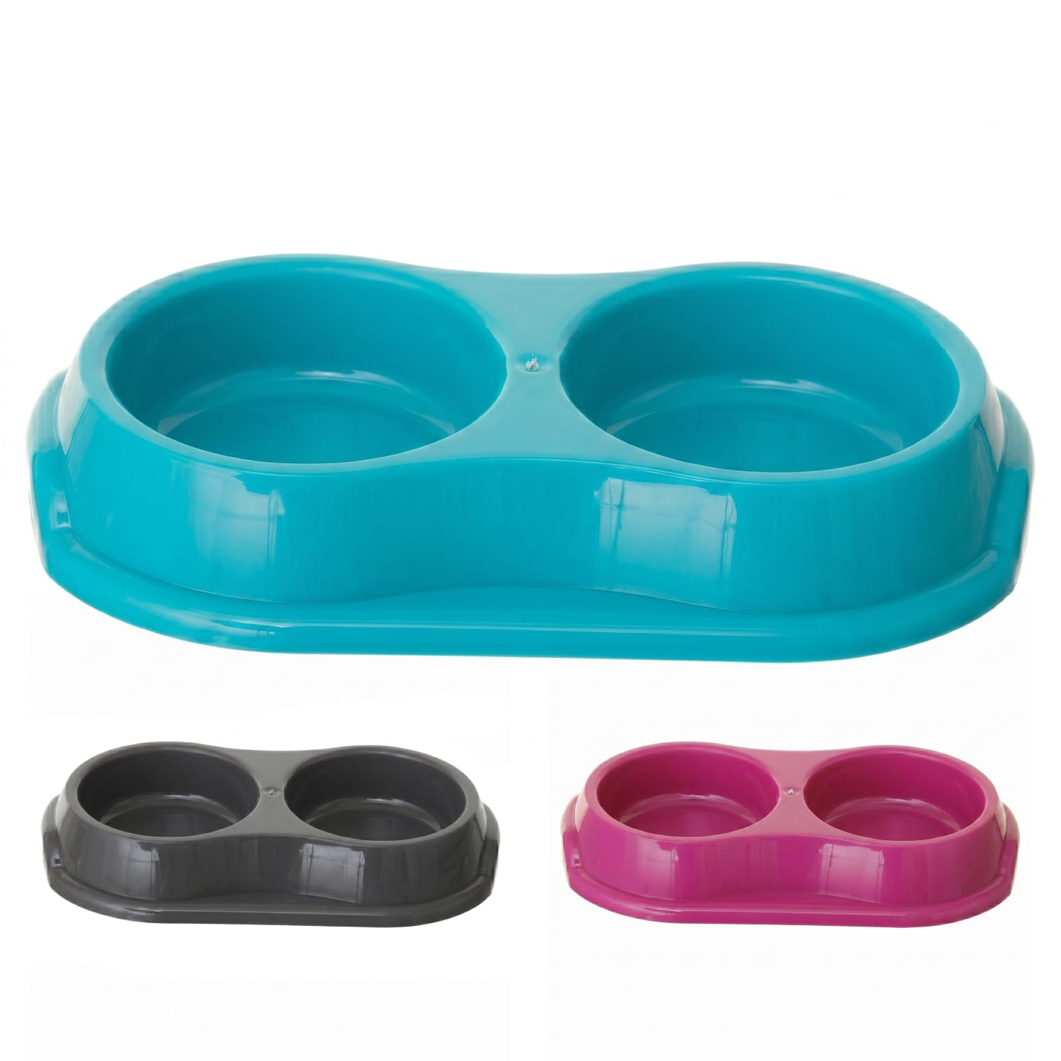Whitefurze Medium Double Plastic Pet Bowl - Dishwasher Safe | Assorted Colors | 32 cm