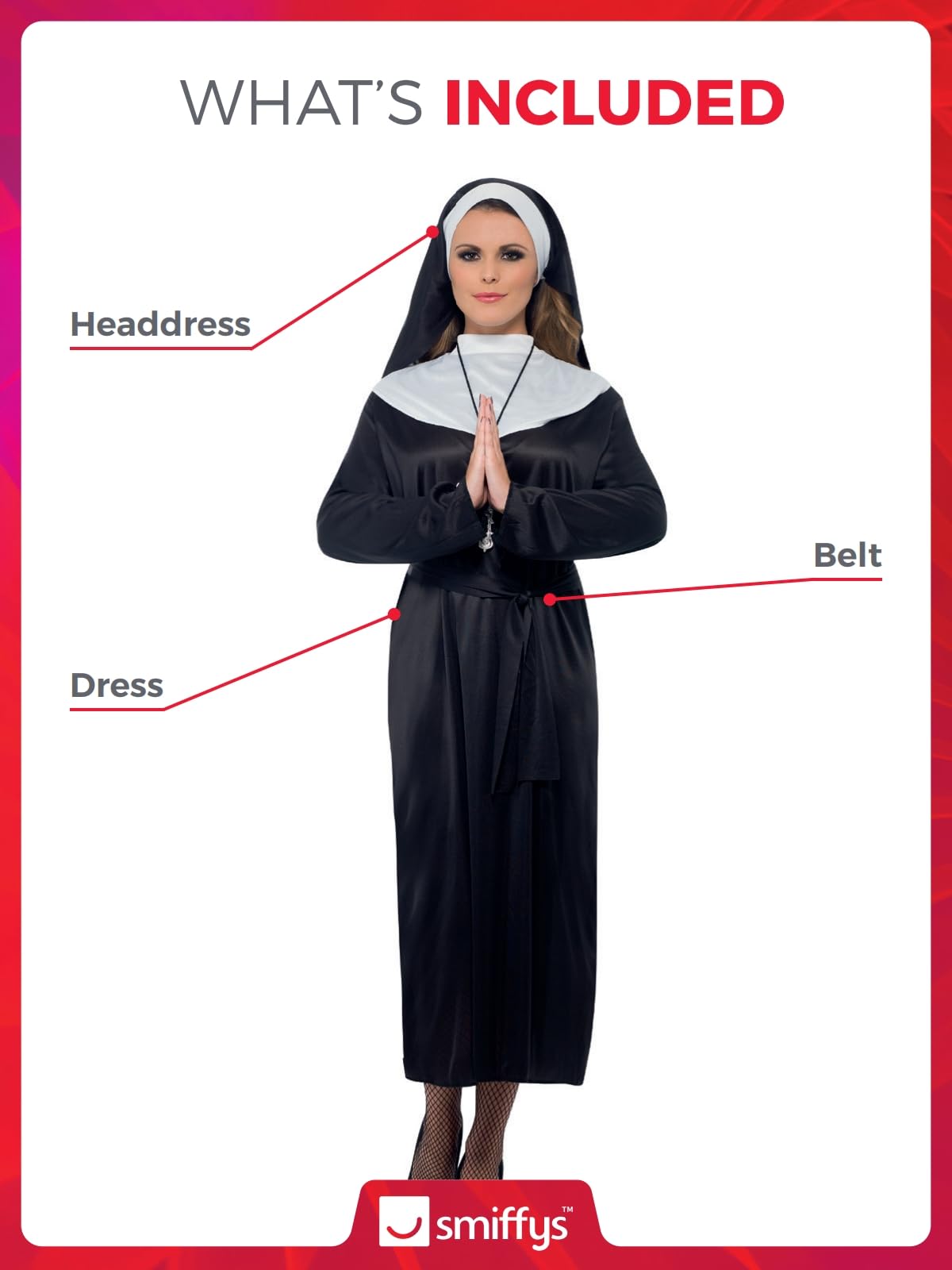 Smiffys Nun Costume - Adult Women's Fancy Dress Outfit, Size L (16-18) 3