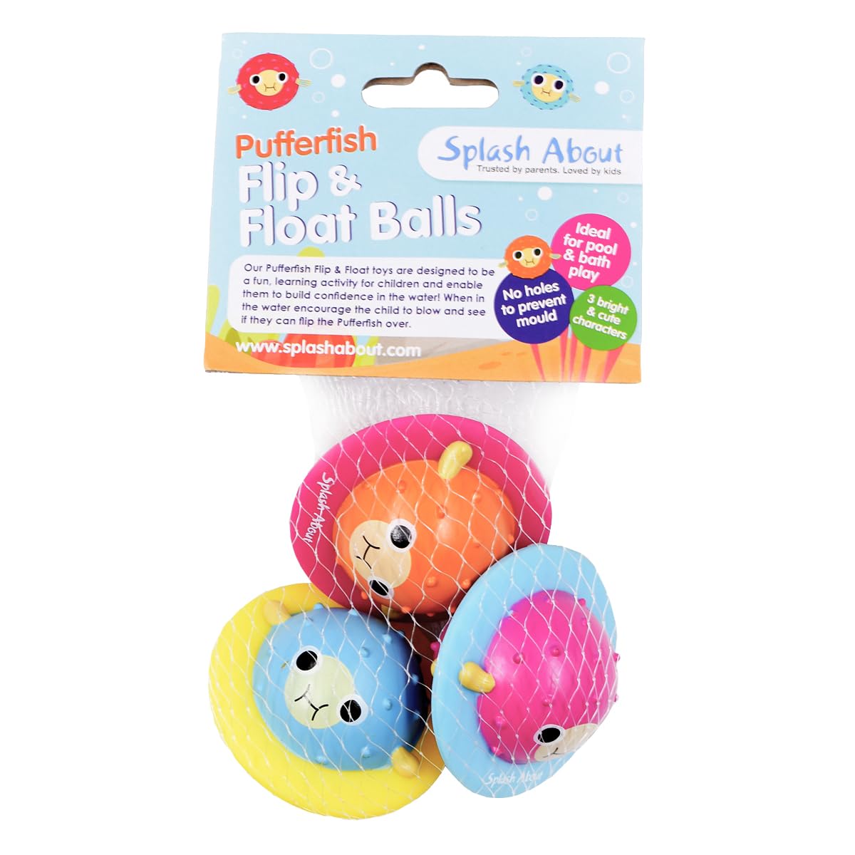 Splash About Flip and Float Pufferfish Toys - Floating Bath Toys for Water Play, 3-Pack 3