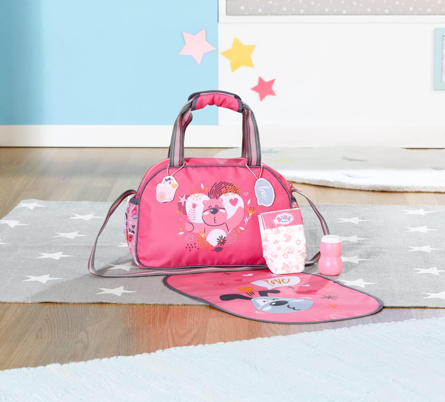 BABY born Doll Changing Bag - Pink Shoulder Bag with Changing Mat, Lotion Bottle & Nappy 2