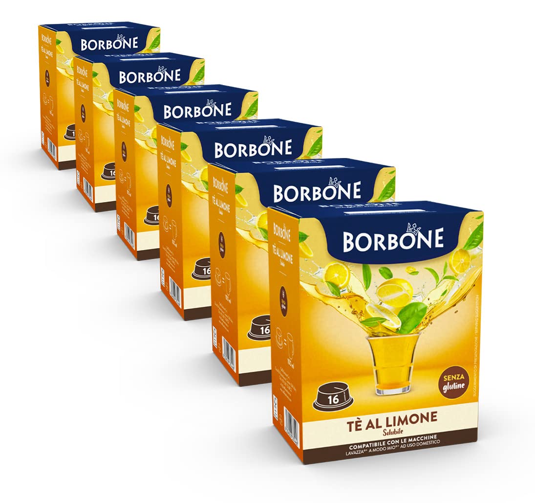 Caffè Borbone Lemon Tea - 96 Capsules (6 Packs of 16) - Compatible with Lavazza A Modo Mio 6