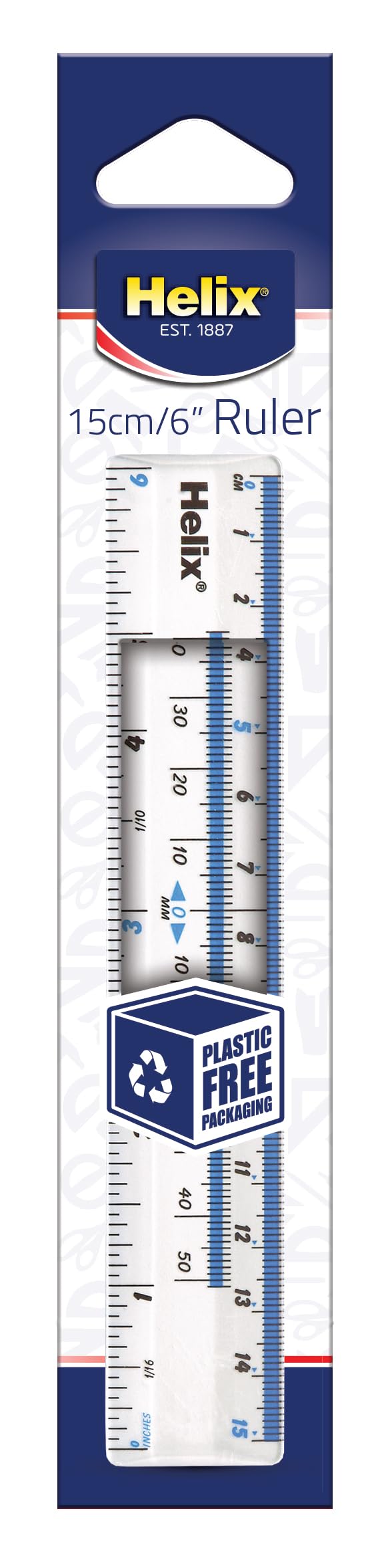 Helix 6 Inch / 15cm Clear Plastic Ruler - Dual Metric/Imperial Scale | Teal Color 1