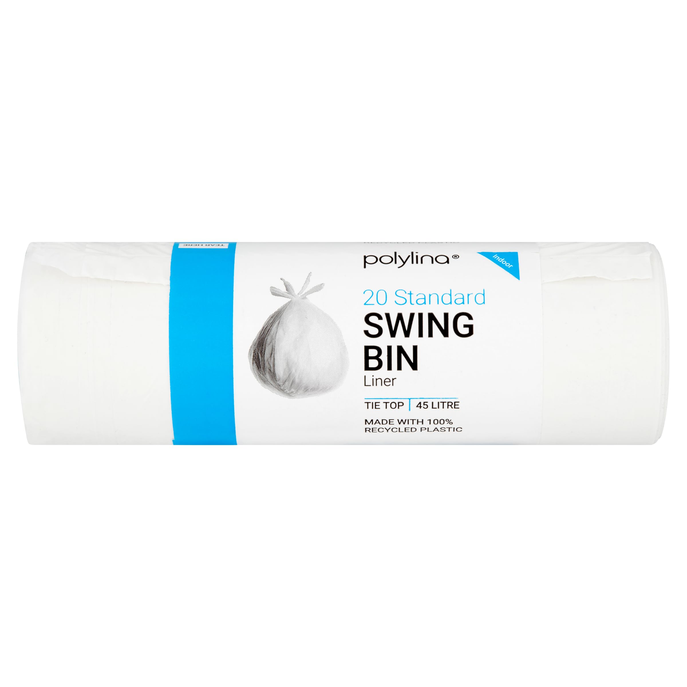 Polylina Standard Tie Top Swing Bin Liners - 45 Litre Capacity, White, 20 Count