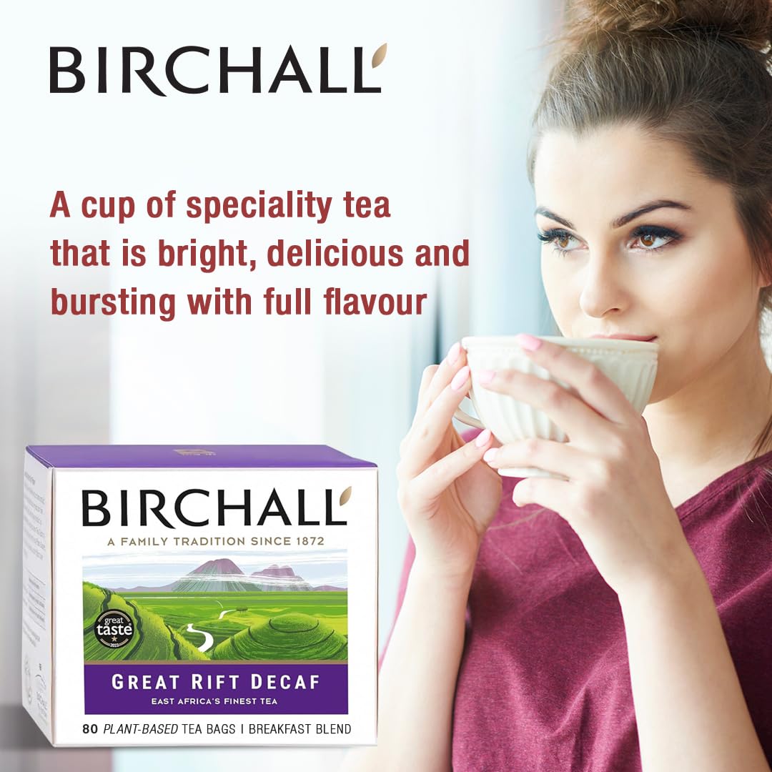 Birchall Great Rift Decaf Blend Tea Bags, English Breakfast Tea, 80 Plant-Based Biodegradable Tea Bags, Rainforest Alliance Certified 3