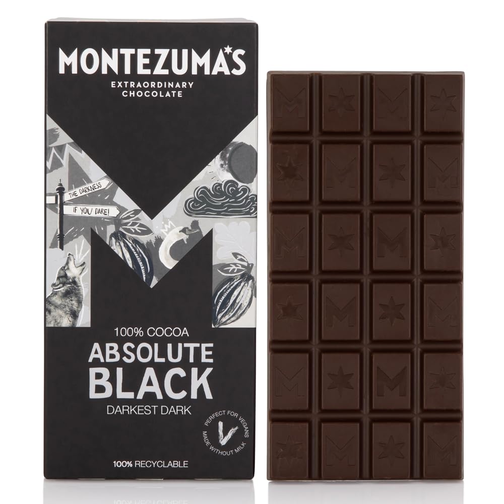 Montezuma - Absolute Black 100% Cocoa Dark Chocolate Bar, Vegan & Gluten-Free